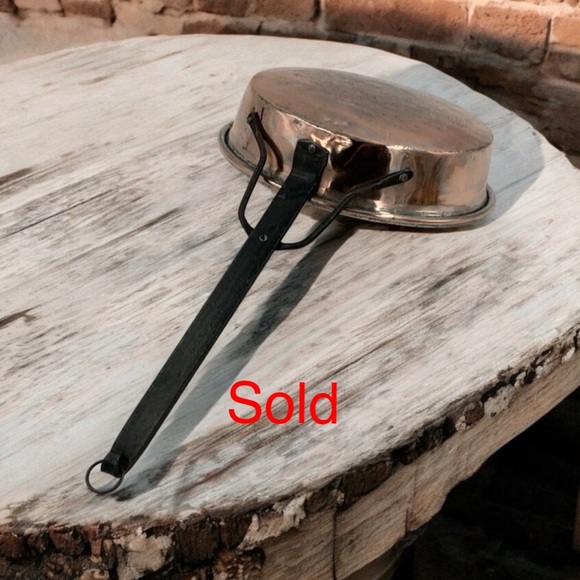 Handmade Other - Antique c1800s Rustic Thick Copper Sauté Pan, Long Hand Forged Iron Handle